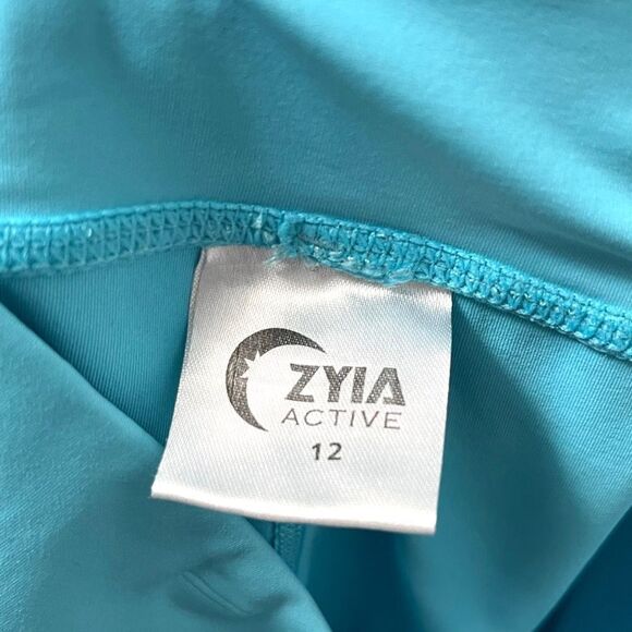 ZYIA Turquoise Blue Mesh Inset High Rise Cropped Leggings 12 - Picture 3 of 9